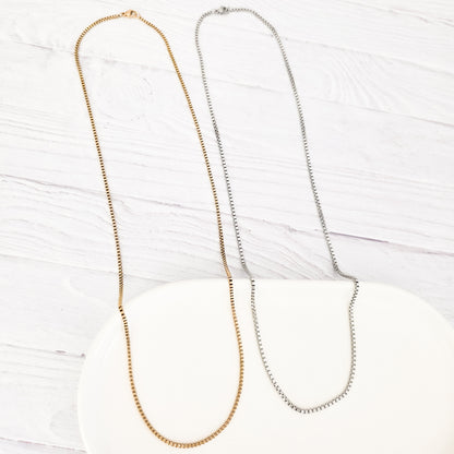 New Premium Men's Full Box Chain Necklace Finding (Silver or Gold Stainless Steel), Pack of 5, Chain #30