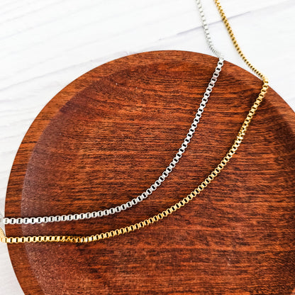 New Premium Women's Full Box Chain Necklace Finding (Silver or Gold Stainless Steel), Pack of 5, Chain #25