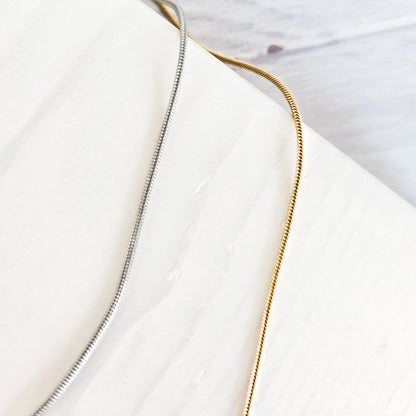 New Premium Full Round Snake Chain Necklace Finding (Silver or Gold Stainless Steel), Pack of 5, Chain #28