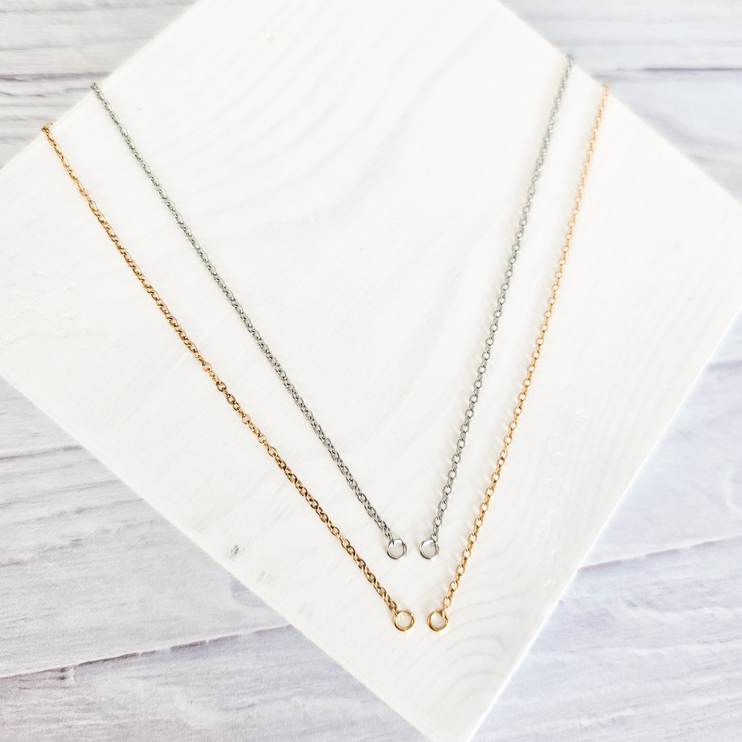 New Premium Split Minimalist Cable Chain Necklace Finding (Silver or Gold Stainless Steel), Pack of 5, Chain #20