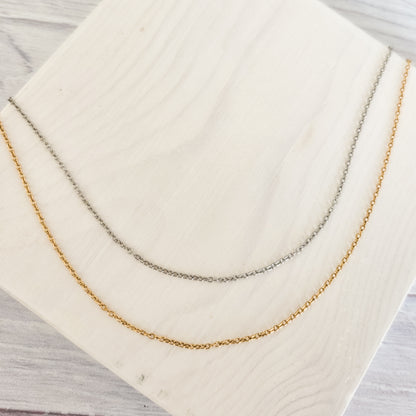 New Premium Full Minimalist Cable Chain Necklace Finding (Silver or Gold Stainless Steel), Pack of 5, Chain #29