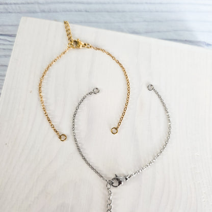 New Premium Split Minimalist Cable Chain Bracelet Finding (Silver or Gold Stainless Steel), Pack of 5, Chain #21