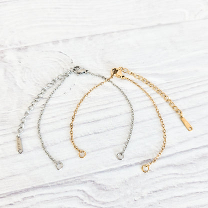 New Premium Split Minimalist Cable Chain Bracelet Finding (Silver or Gold Stainless Steel), Pack of 5, Chain #21