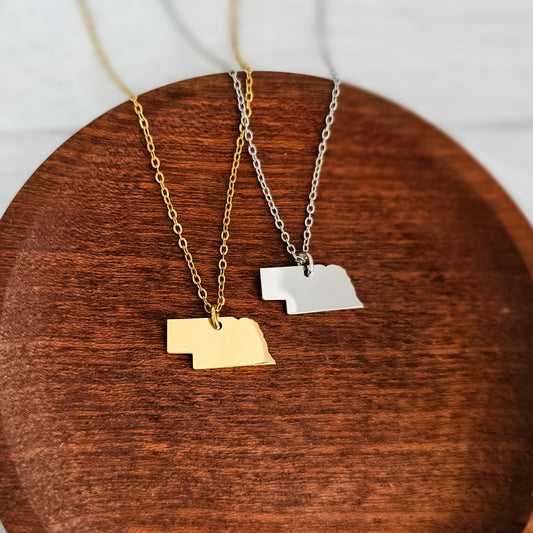 Nebraska Pendant Necklace (Silver or Gold), 1 Total, Metal Blank #202