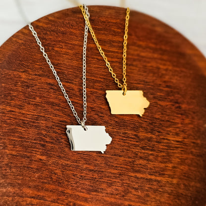 Iowa Pendant Necklace (Silver or Gold), 1 Total, Metal Blank #209
