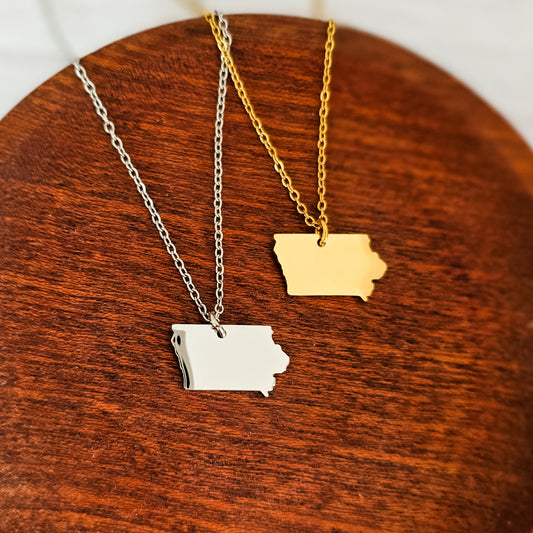 Iowa Pendant Necklace (Silver or Gold), 1 Total, Metal Blank #209