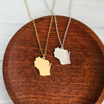 Wisconsin Pendant Necklace (Silver or Gold), 1 Total, Metal Blank #208