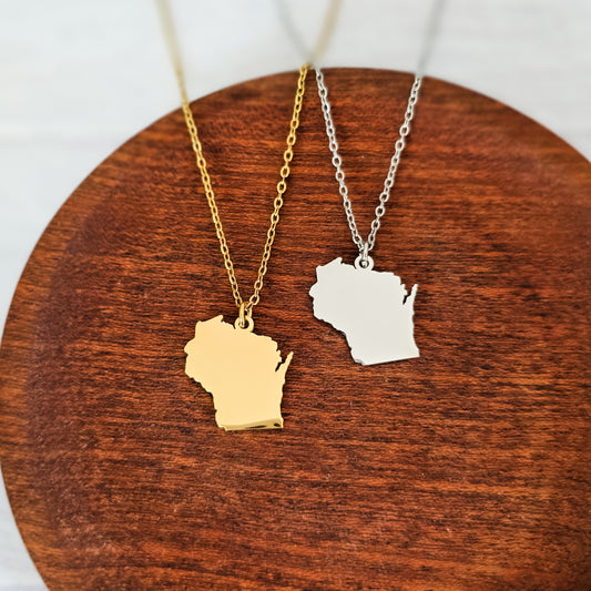 Wisconsin Pendant Necklace (Silver or Gold), 1 Total, Metal Blank #208