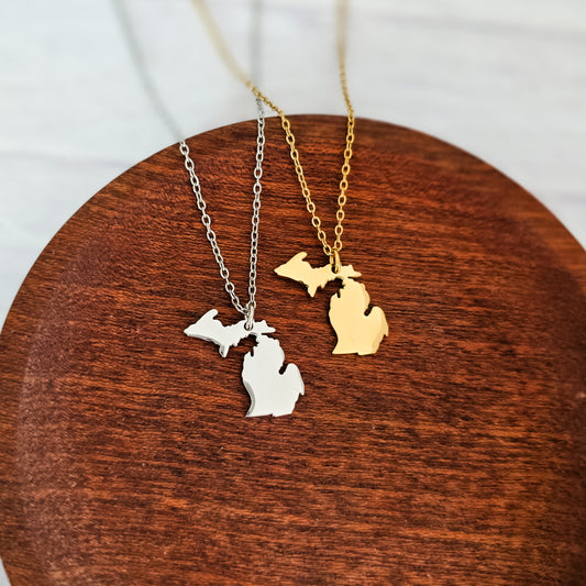 Michigan Pendant Necklace (Silver or Gold), 1 Total, Metal Blank #206