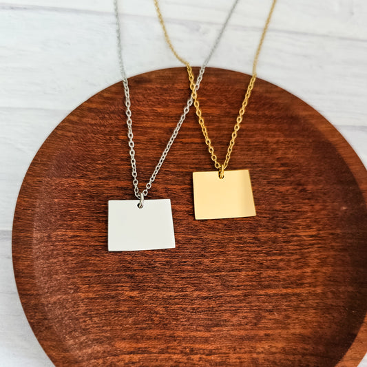 Wyoming Pendant Necklace (Silver or Gold), 1 Total, Metal Blank #205
