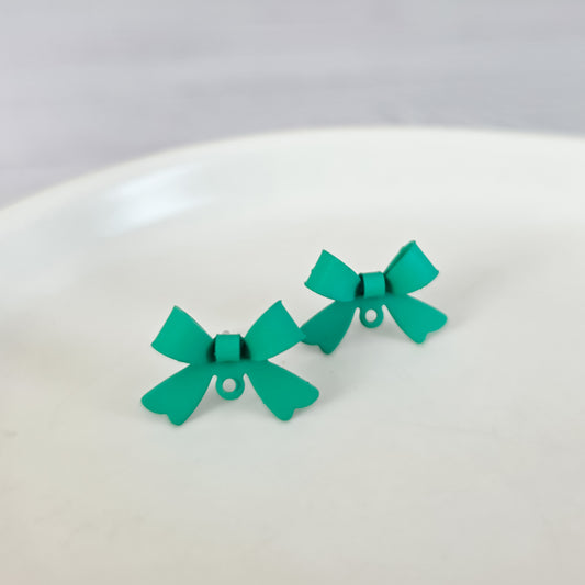 Jade Green Stainless Steel Bow Stud Connector, 10 Pieces, Bow #66