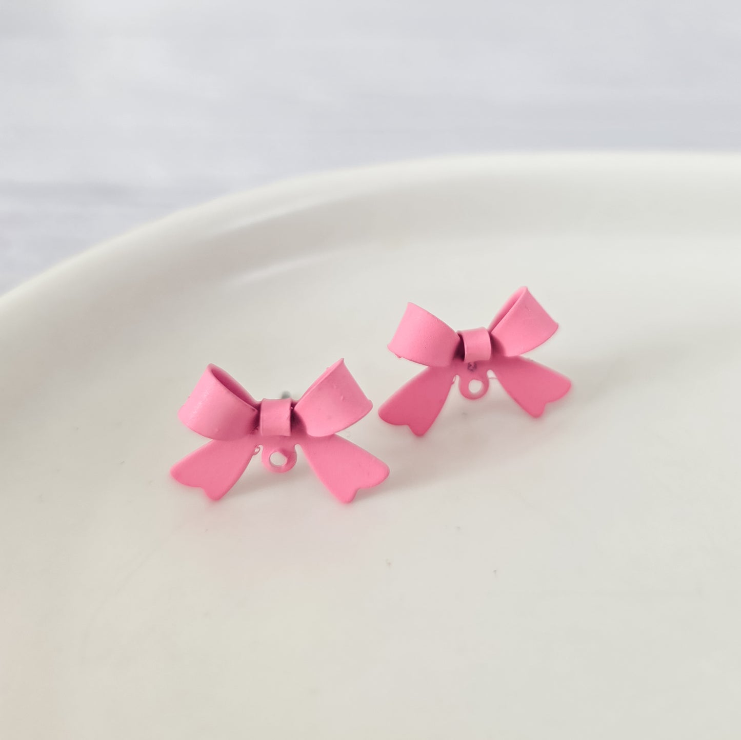 Bubblegum Pink Stainless Steel Bow Stud Connector, 10 Pieces, Bow #5