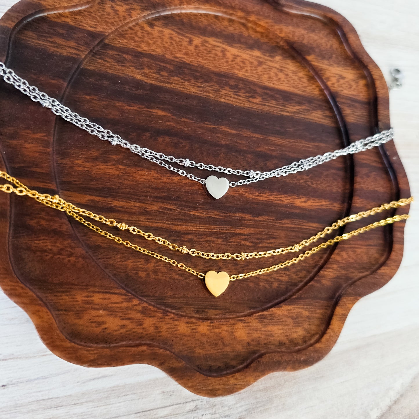 Petite Heart Double Chain Anklet (Silver or Gold), 1 Total, Metal Blank #215