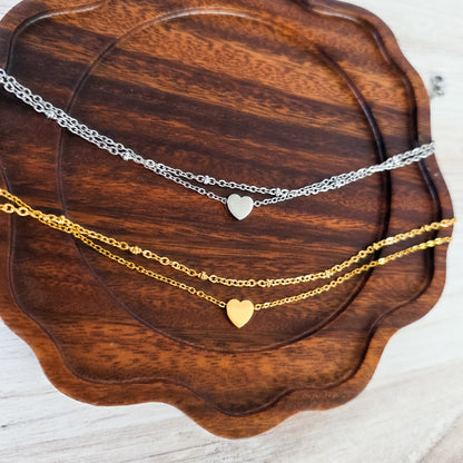 Petite Heart Double Chain Anklet (Silver or Gold), 1 Total, Metal Blank #215