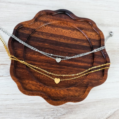 Petite Heart Double Chain Anklet (Silver or Gold), 1 Total, Metal Blank #215