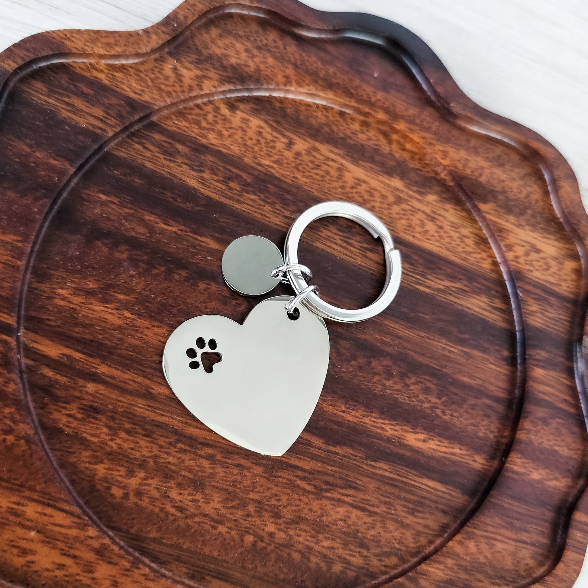 Heart Keychain with Paw Print and Circle Charm (Silver) 1 Piece Total Heart Keychain with Paw Print and Circle Charm (Silver) 1 Piece Total
