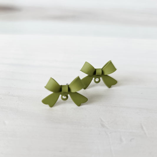 Olive Green Stainless Steel Bow Stud Connector, 10 Pieces, Bow #73