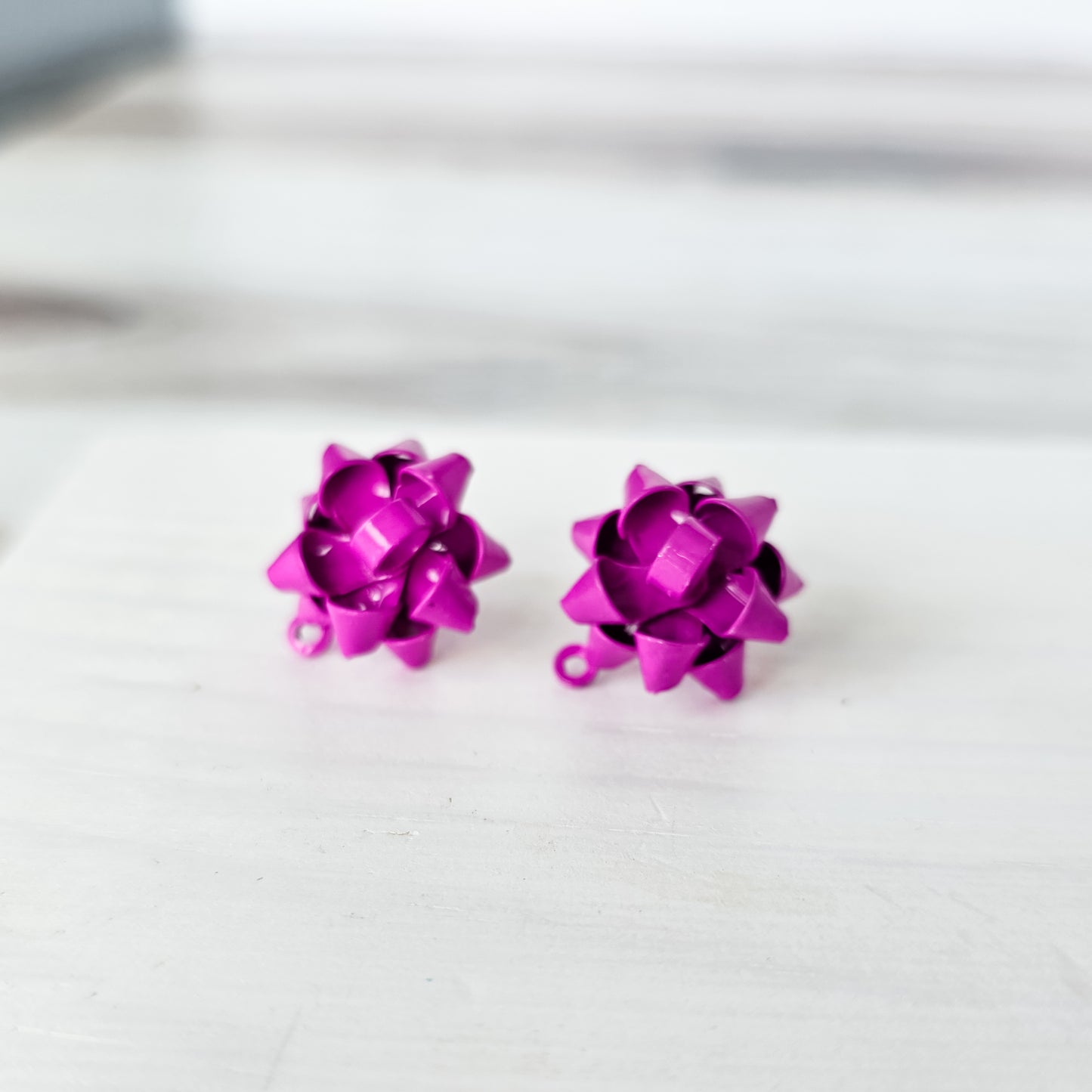 Magenta Pink Gift Box Stainless Steel Bow Stud Connector, 1 Pair, Bow #76