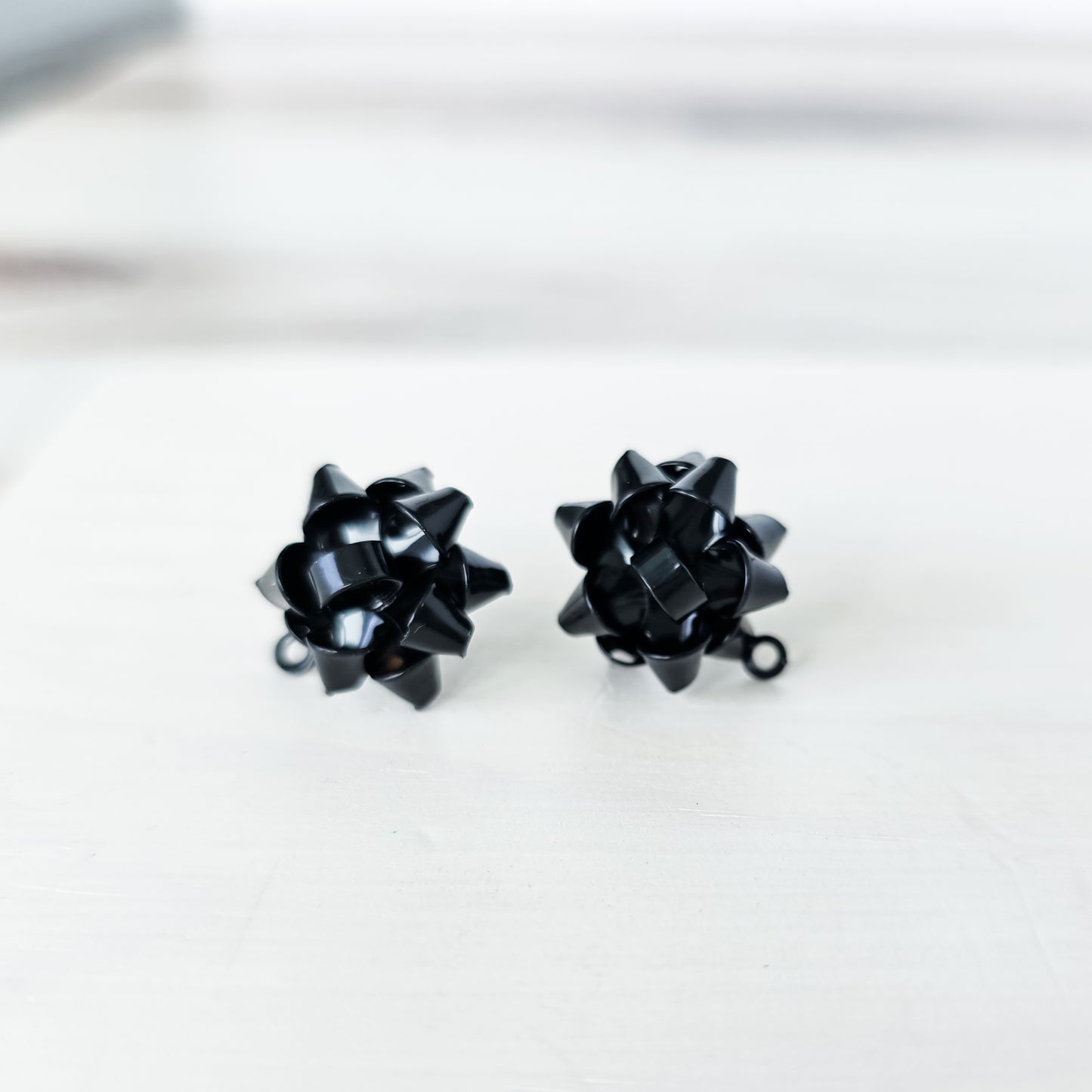 Black Gift Box Stainless Steel Bow Stud Connector, 1 Pair, Bow #77