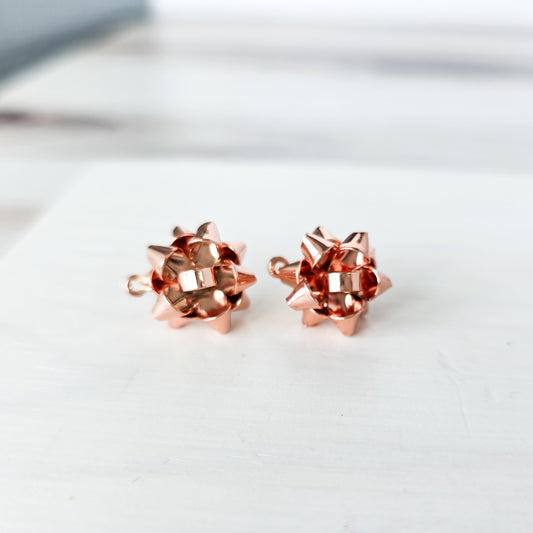 Rose Gold Gift Box Stainless Steel Bow Stud Connector, 1 Pair, Bow #78