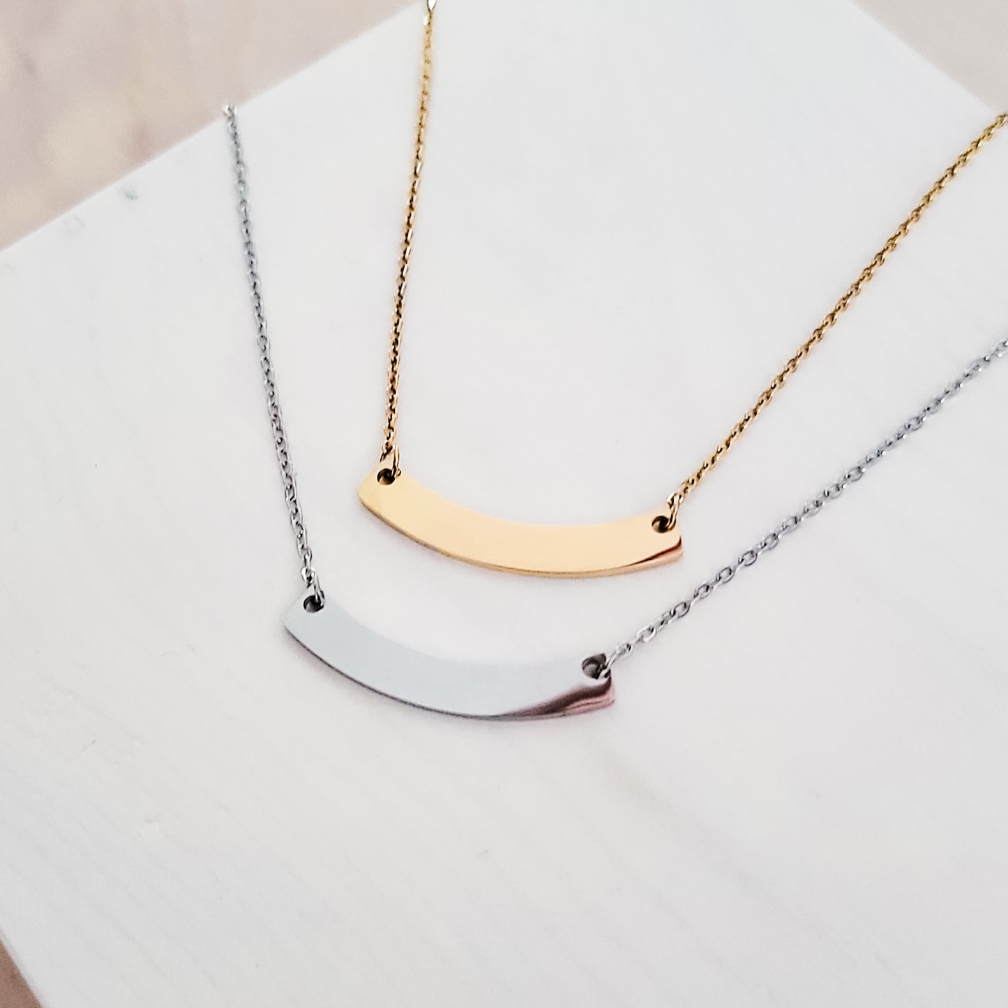 Curved Bar Necklace (Silver or Gold), 1 Total, Metal Blank #68