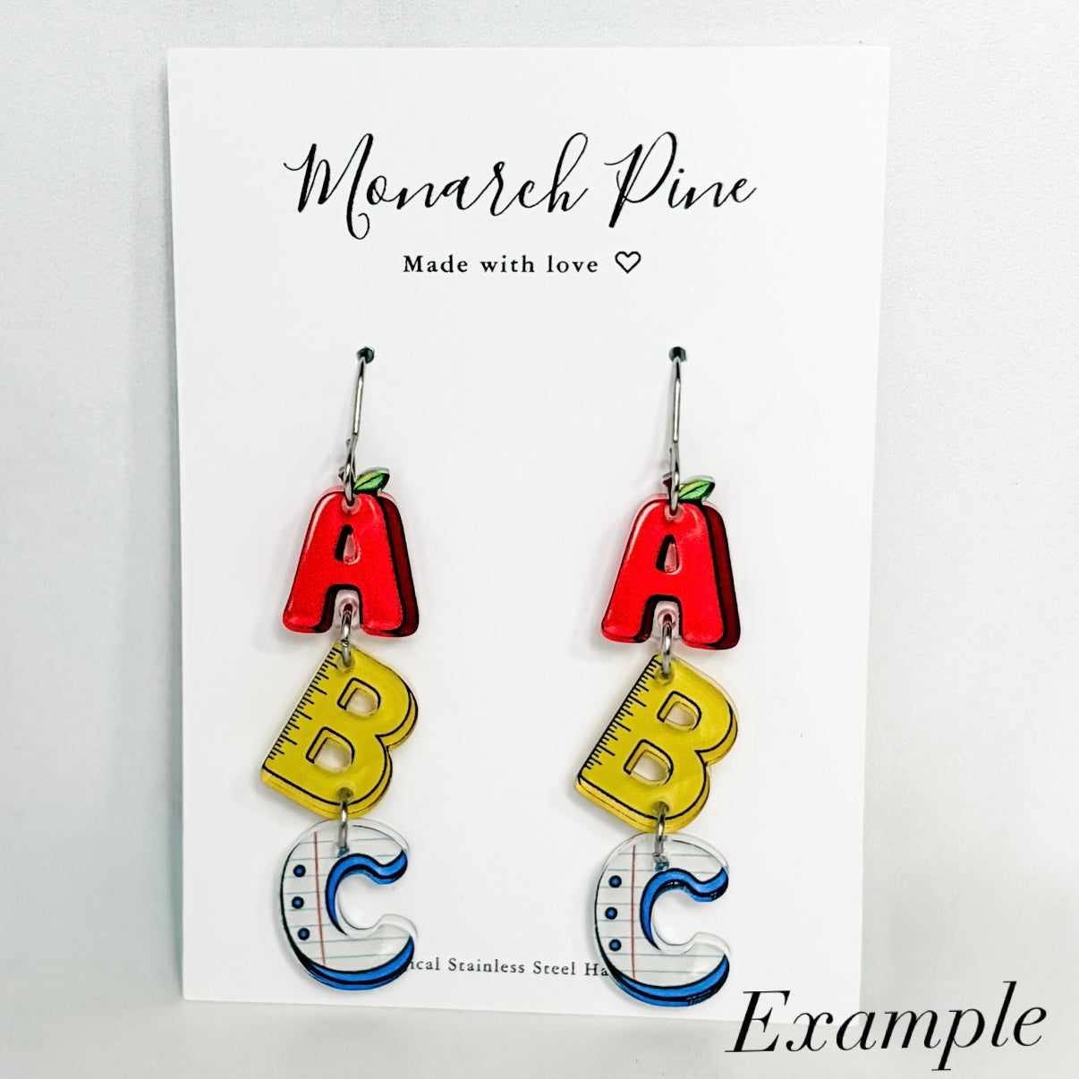 ABC Trio Earring Blank (1 Pair), Acrylic Print & Cut, Laser Blank #80