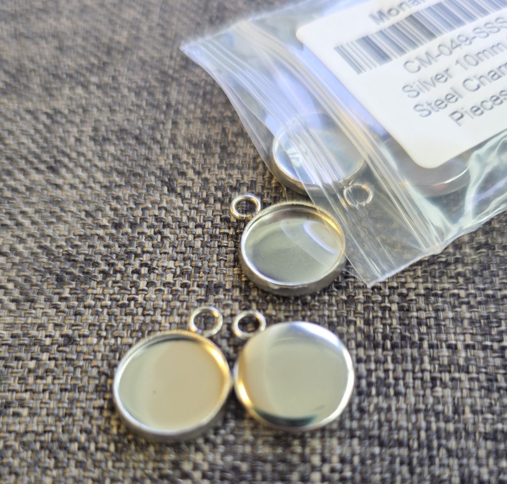 Silver 10mm Stainless Steel Charm Bezels, 10 Pieces, Charm #49