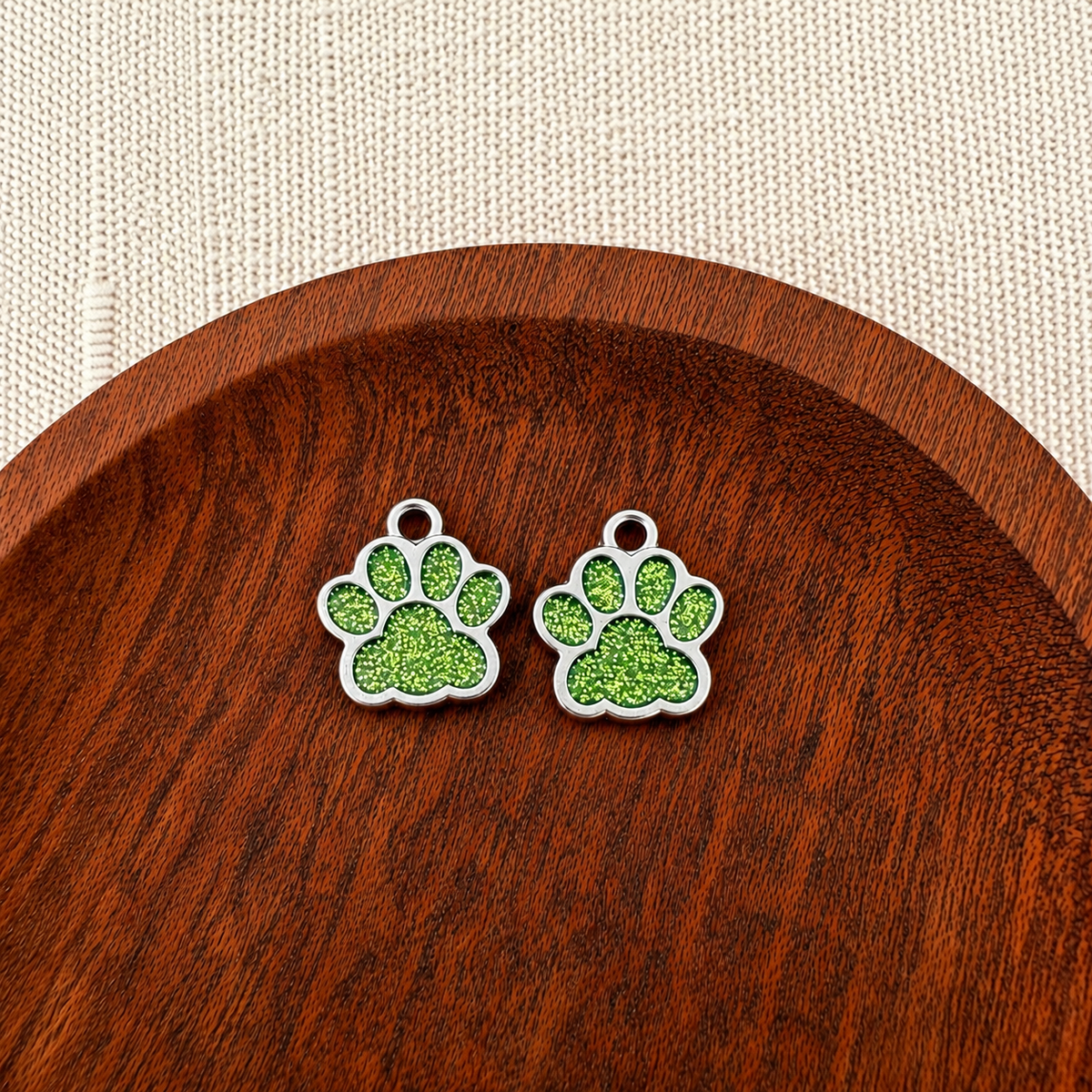Light Green Paw Print Stainless Steel Charm, 10 Pieces, Warehouse Event #66