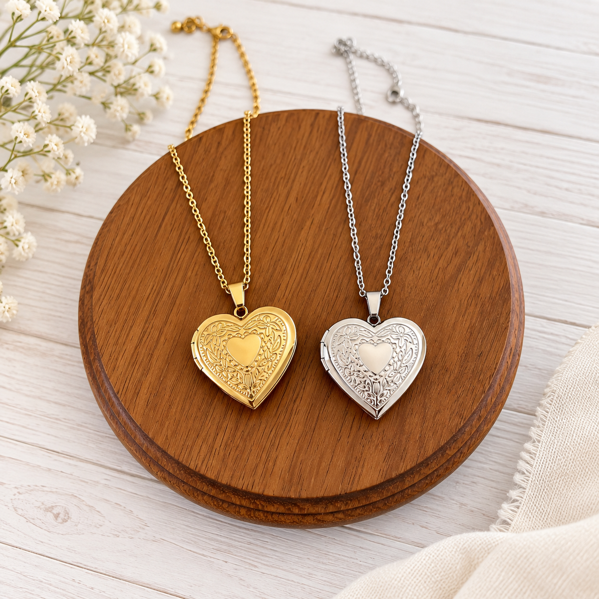 Ornate Heart Locket Necklace (Silver and Gold), 1 Total, Metal Blank #295