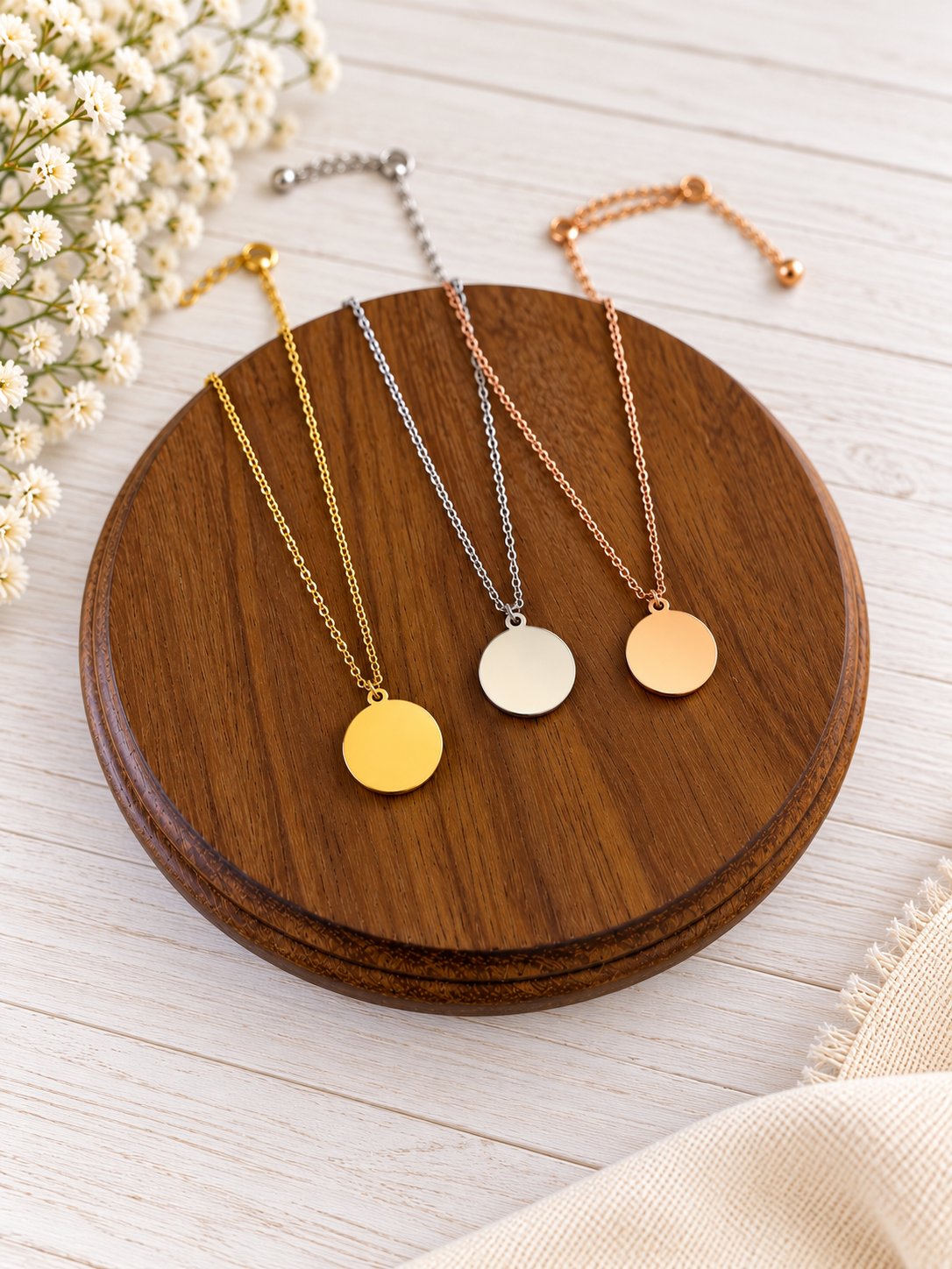 16mm Circle Charm Necklace (Silver, Gold, or Rose Gold) 1 Piece Total, Metal Blank #292