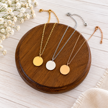 16mm Circle Charm Necklace (Silver, Gold, or Rose Gold) 1 Piece Total, Metal Blank #292