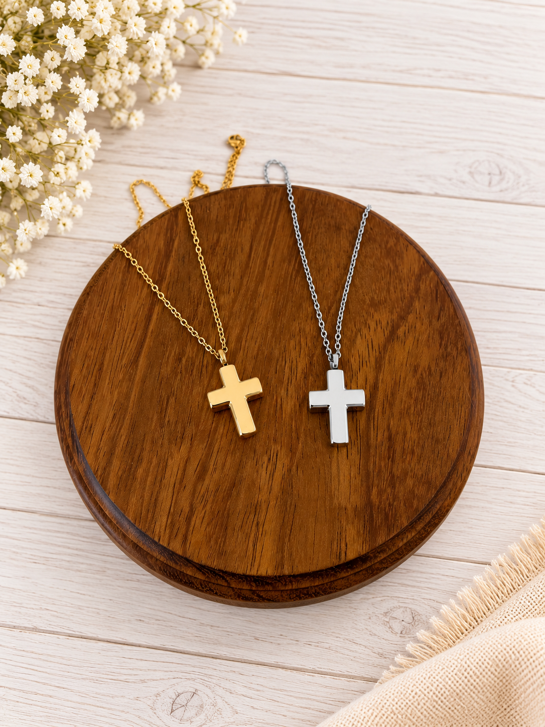 Solid Cross Urn Memorial Necklace (Silver and Gold) 1 Total, Metal Blank #294