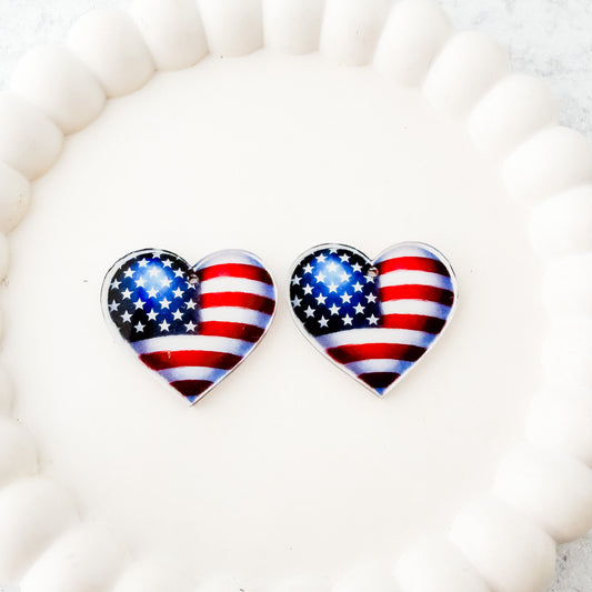 Stars & Stripes Heart Earring Blank (1 Pair), Acrylic Print & Cut, Laser Blank #18