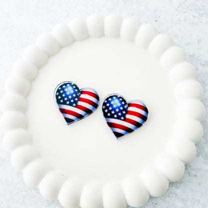 Stars & Stripes Heart Earring Blank (1 Pair), Acrylic Print & Cut, Laser Blank #18