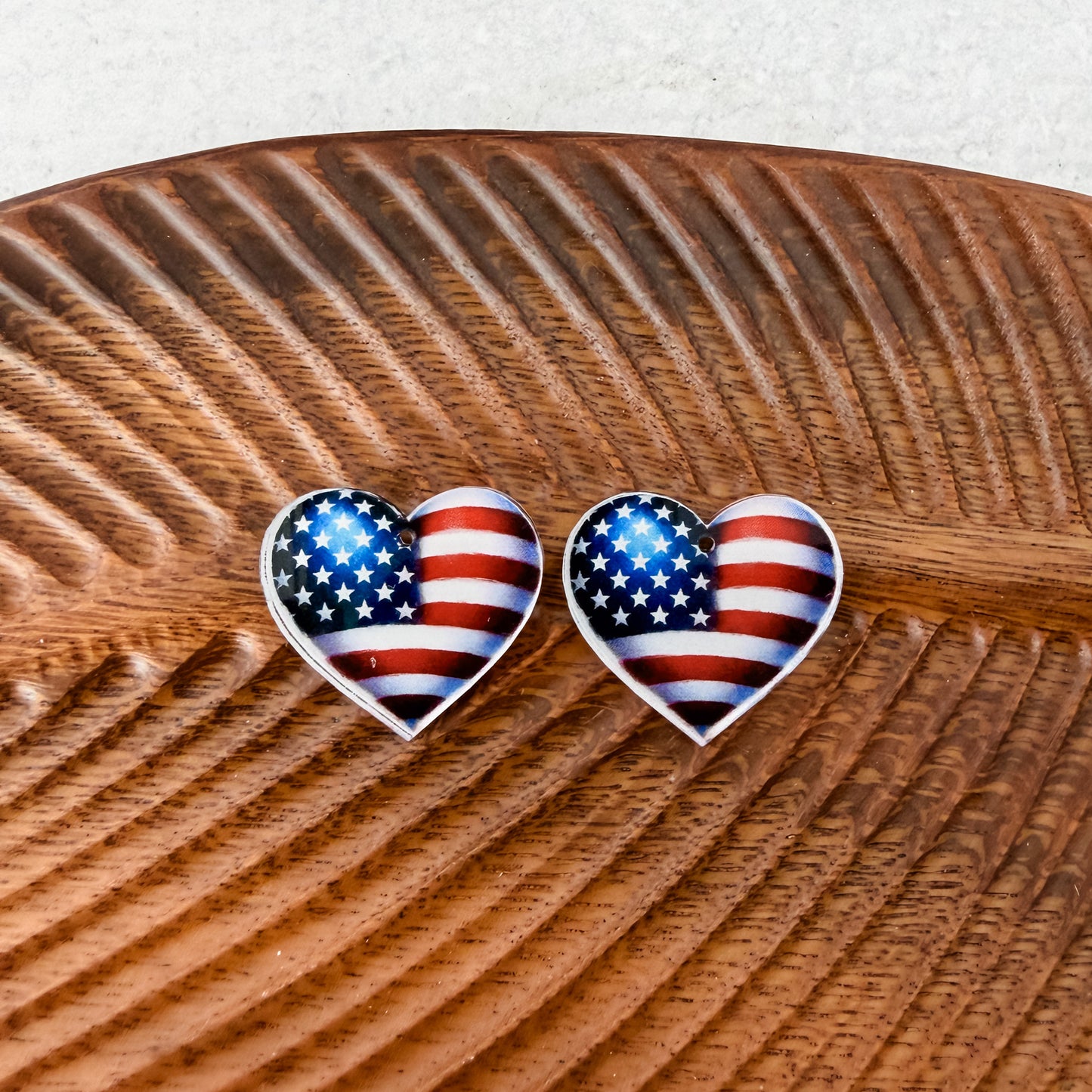 Stars & Stripes Heart Earring Blank (1 Pair), Acrylic Print & Cut, Laser Blank #18