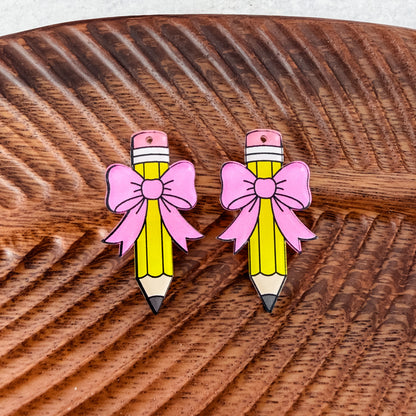 Pencil Bow Earring Blank (1 Pair), Acrylic Print & Cut, Laser Blank #17