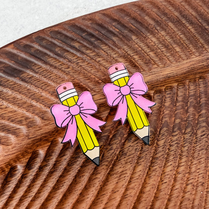 Pencil Bow Earring Blank (1 Pair), Acrylic Print & Cut, Laser Blank #17