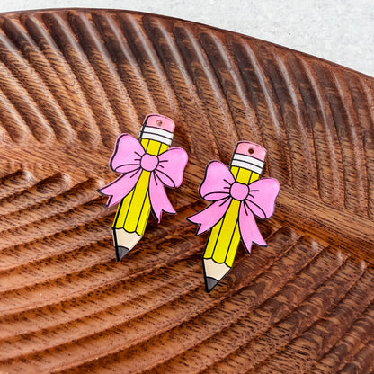 Pencil Bow Earring Blank (1 Pair), Acrylic Print & Cut, Laser Blank #17