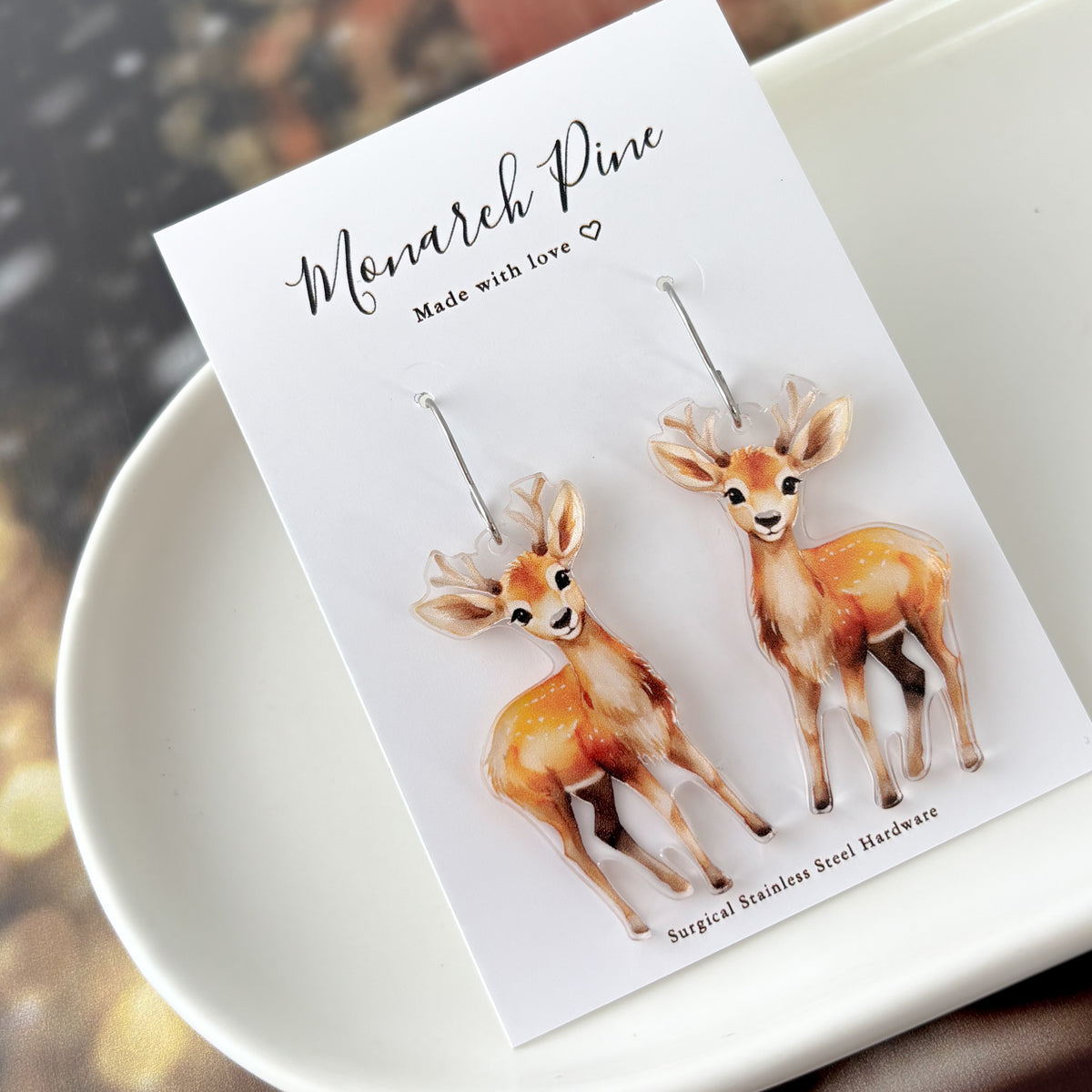 Sweet Reindeer Earring Blank (1 Pair), Acrylic Print & Cut, Laser Blank #118