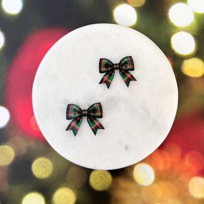 Petite Green Tartan Bow Earring Blank (1 Pair), Acrylic Print & Cut, Laser Blank #119