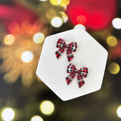 Petite Red Tartan Bow Earring Blank (1 Pair), Acrylic Print & Cut, Laser Blank #121