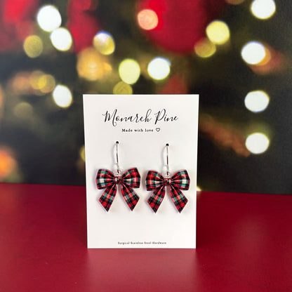 Petite Red Tartan Bow Earring Blank (1 Pair), Acrylic Print & Cut, Laser Blank #121