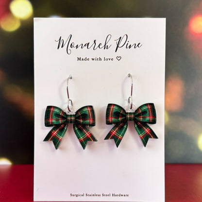 Petite Green Tartan Bow Earring Blank (1 Pair), Acrylic Print & Cut, Laser Blank #119
