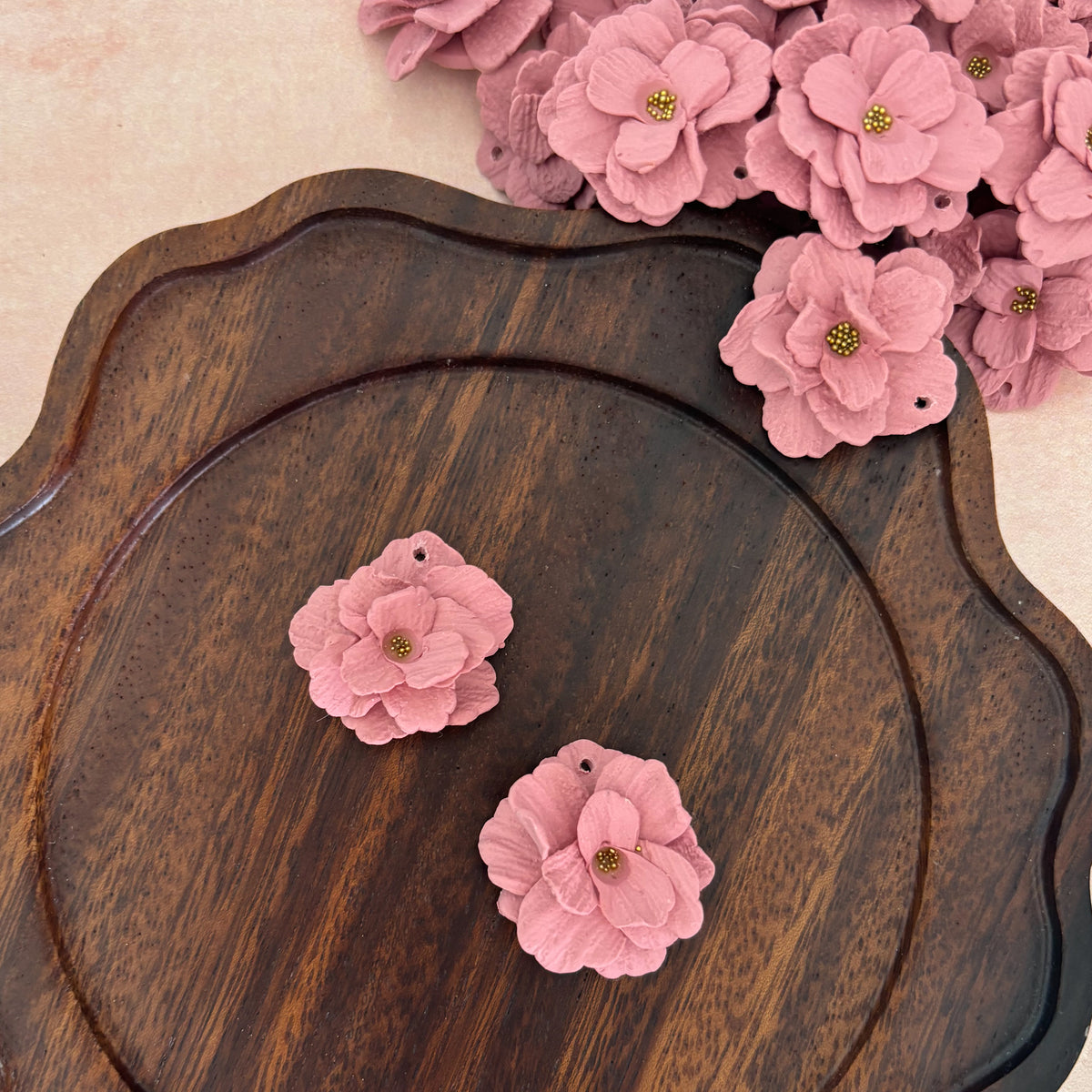 Large Blush Pink Polymer Clay Flower Pendant, 2 Pieces, Warehouse Event #54