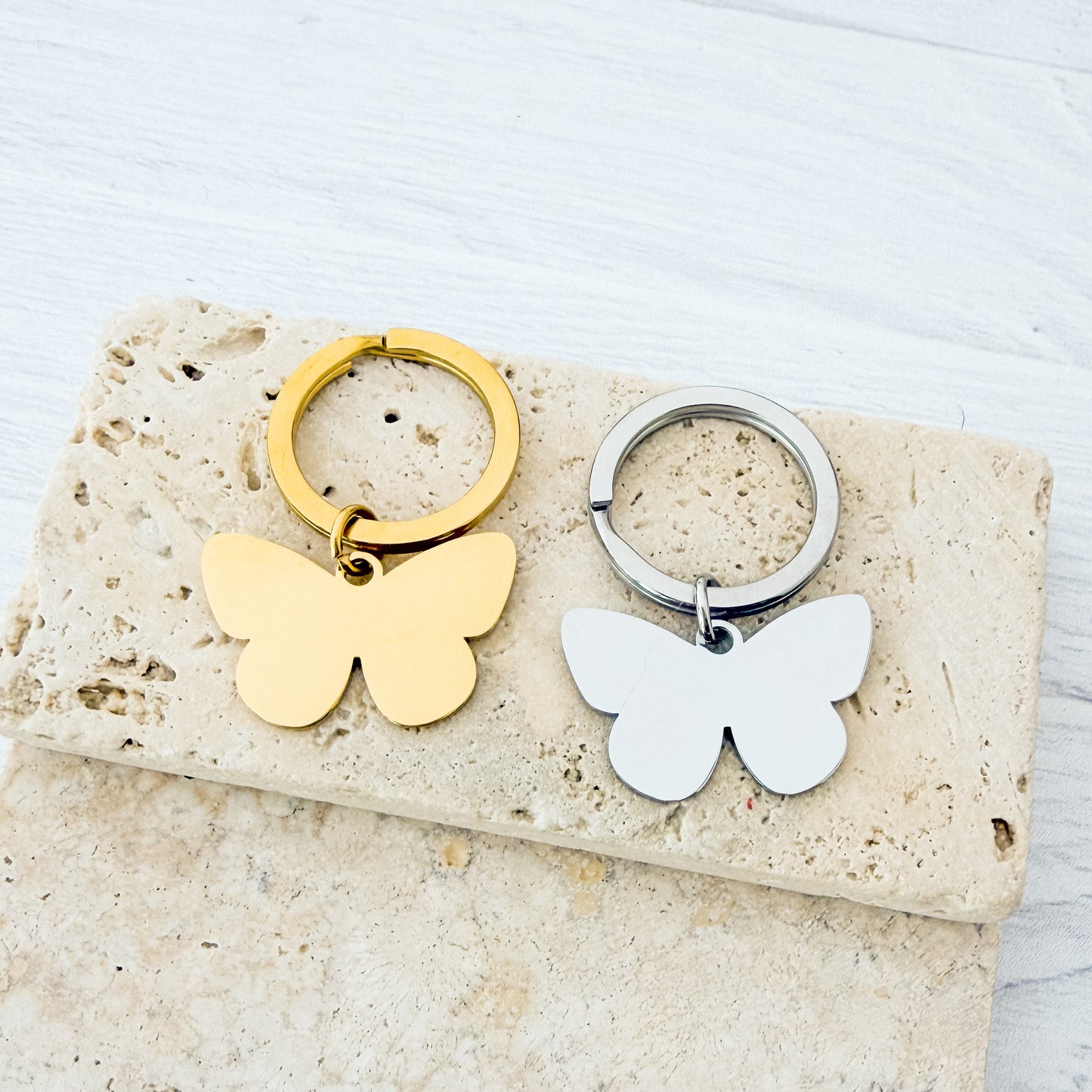 Butterfly Pendant Keychain (Silver or Gold), 1 Total, Metal Blank #280
