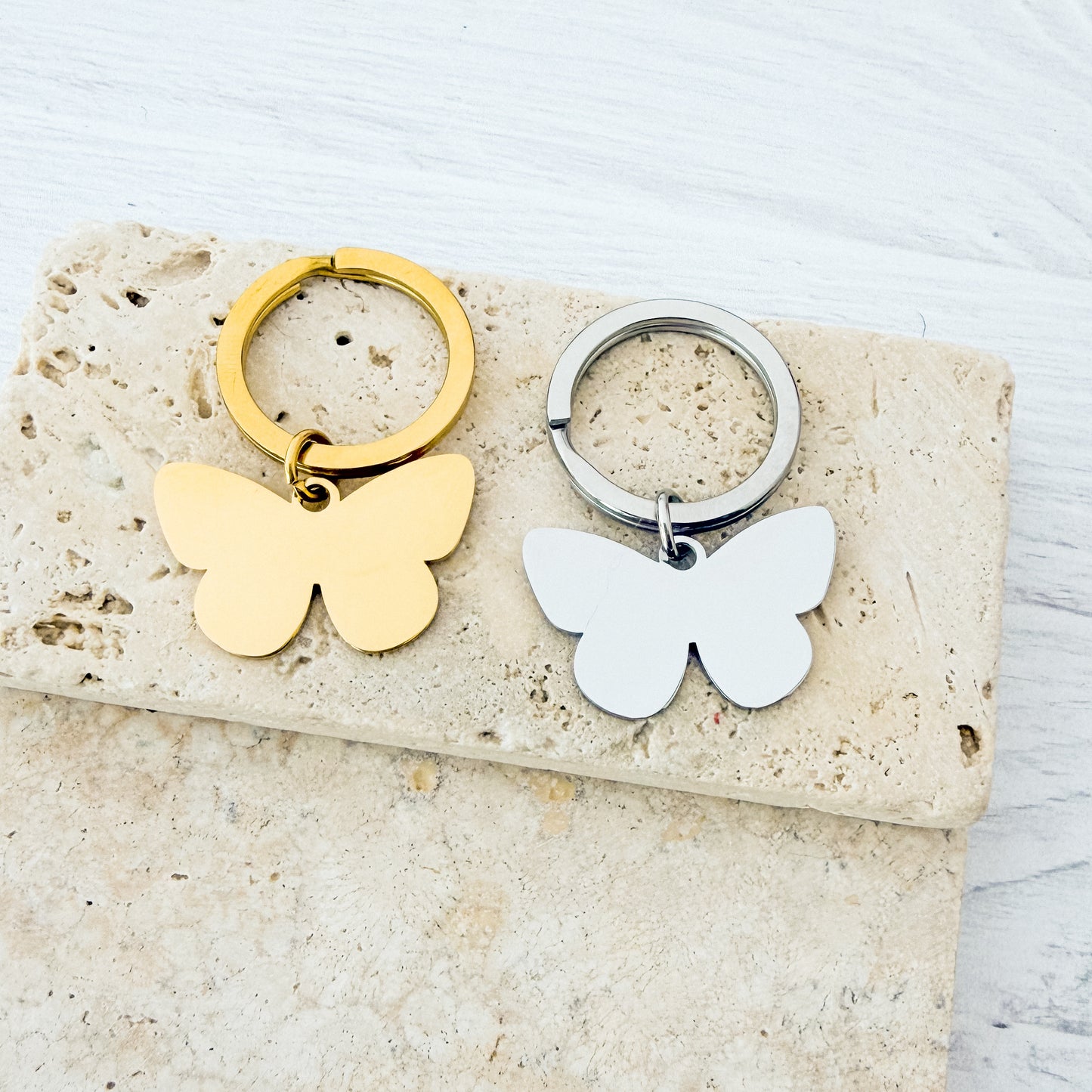 Butterfly Pendant Keychain (Silver or Gold), 1 Total, Metal Blank #280