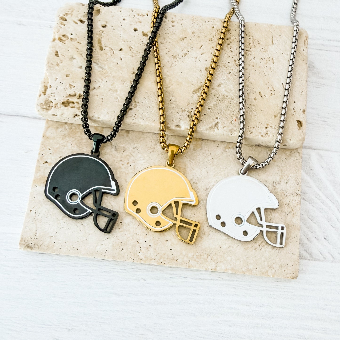 Men's Football Helmet Necklace (Silver, Gold, or Black), 1 Total, Metal Blank #277