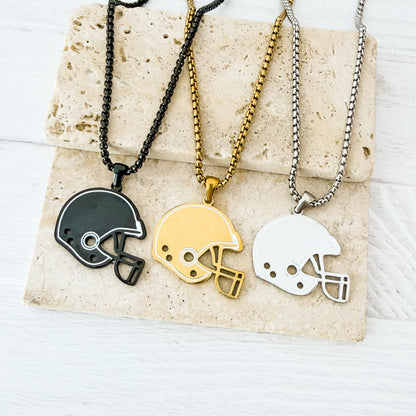 Men's Football Helmet Necklace (Silver, Gold, or Black), 1 Total, Metal Blank #277