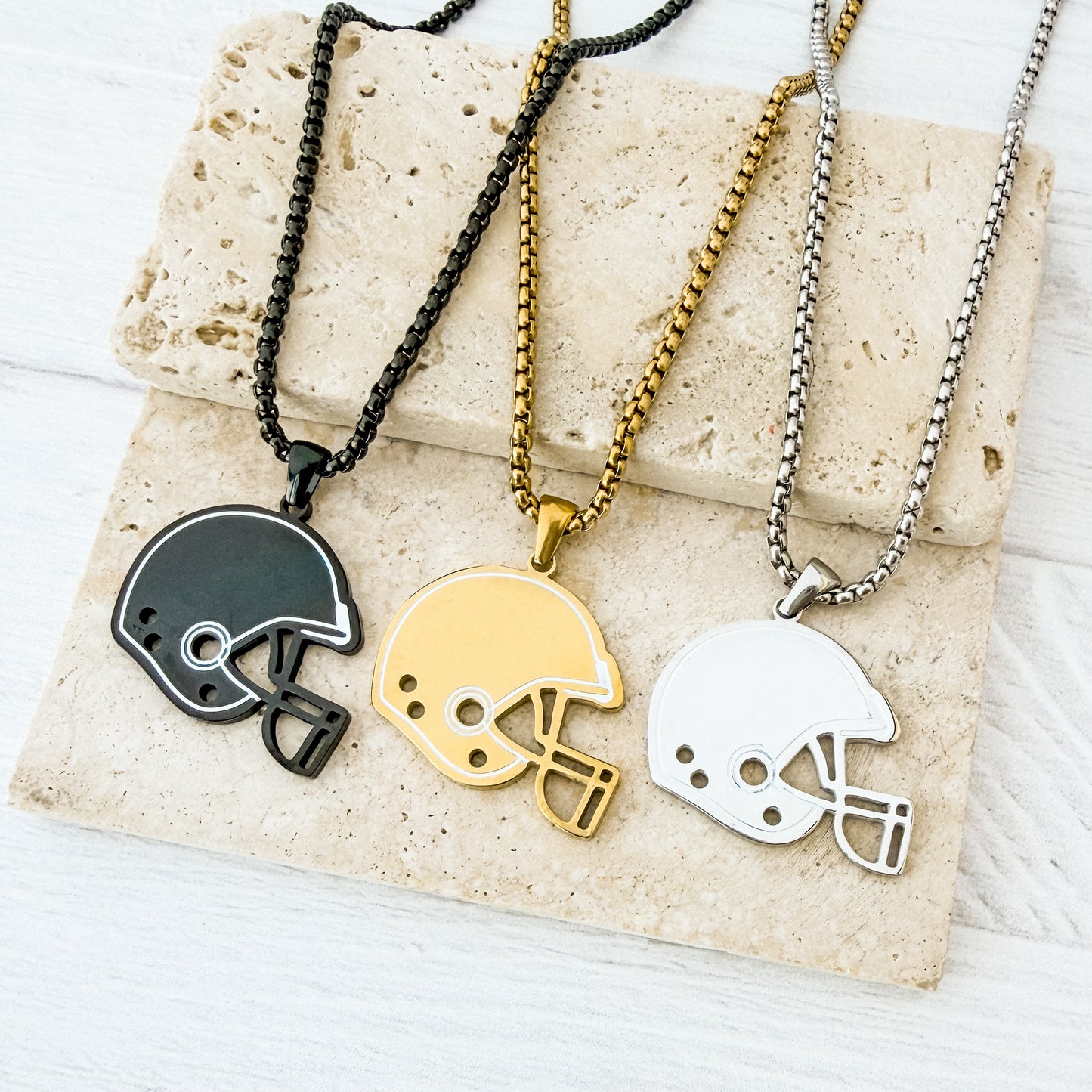 Men's Football Helmet Necklace (Silver, Gold, or Black), 1 Total, Metal Blank #277