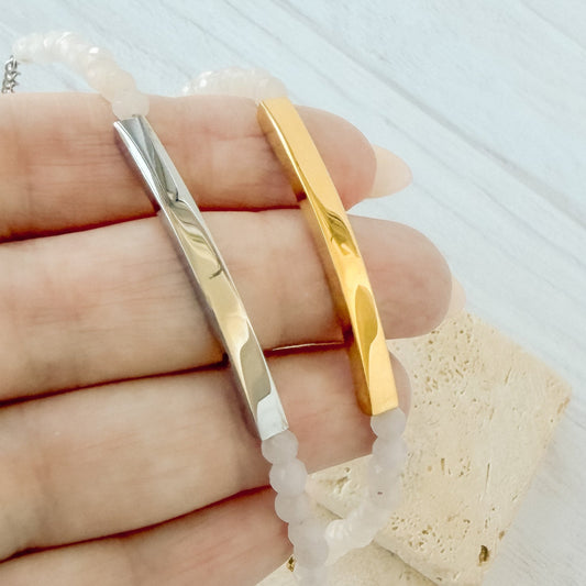 Faceted Beaded Bar Bracelet (Opalescent White with Silver or Gold), 1 Total, Metal Blank #281